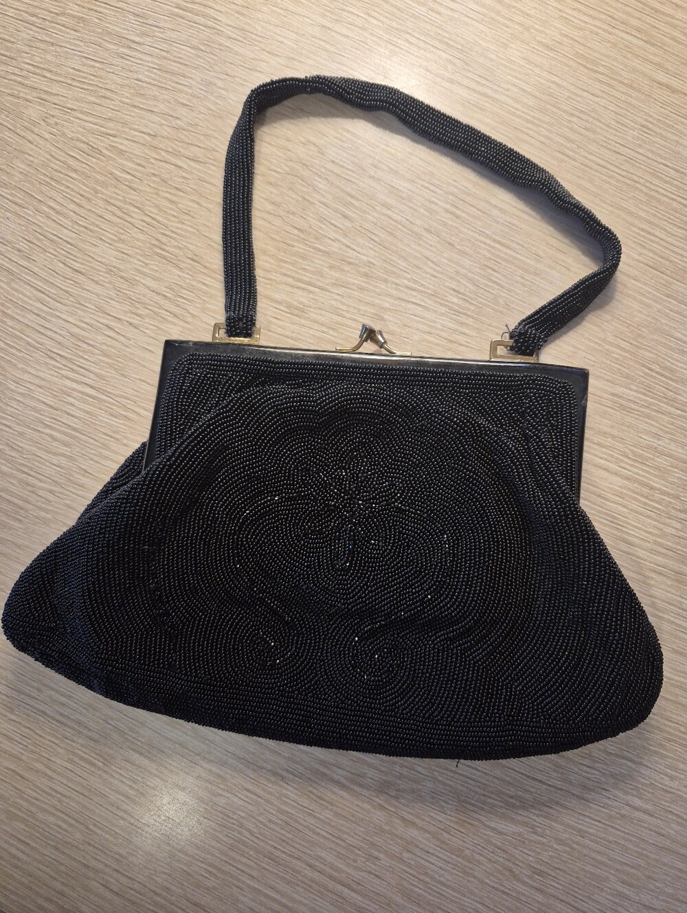 Mid Century Walborg Black Beaded Evening Bag